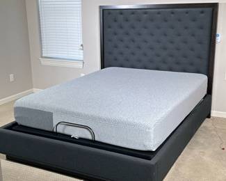 REVERIE MOTORIZED QUEEN BED FRAME | Reverie motorized bed frame with both head and foot adjustment with riveted and tufted upholstered bed frame. - h. 59.5 x w. 66.5 x l. 86.5 in (bed frame)
