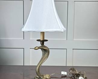 Brass Cobra Form Lamp | Brass cobra table lamp, originally a candlestick, electrified. - h. 18.5 in (overall)