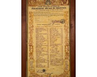ANTIQUE ITALIAN MENU | Appears to be hand-painted; framed - h. 27 x w. 15.75 in

