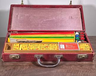 VINTAGE MAHJONG BOX SET | National Mahjong League Inc. box set including tiles holders & more in leather bound box. - h. 3.2( x w. 9.25 x l. 19.25 in