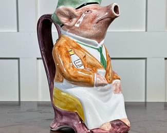 Portugal Ceramic Pig Pitcher | Signed on the bottom - h. 9.5 x w. 7 in
