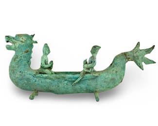 Antique Chinese Bronze Boat Sculpture
