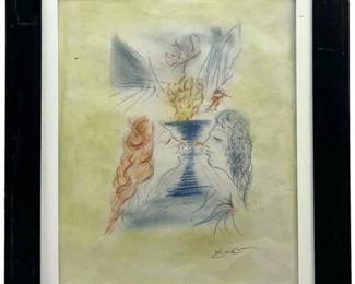 Signed Salvador Dali Mixed Media on Paper