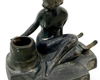 Frankart Figural Brass Inkwell and Pen Holder