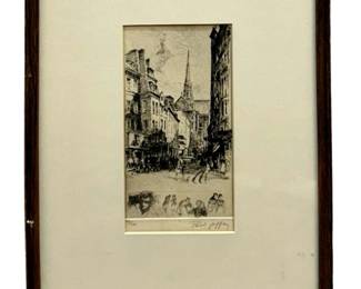 Antique Signed Paul Jeffay Cityscape Etching