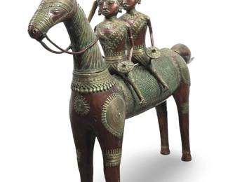 Rare India Dhokra Bronze Tribal Duel Horse Rider