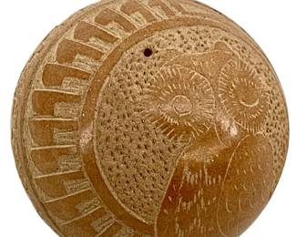 Signed Vangie Tafoya Etched Owl Spherical Pottery