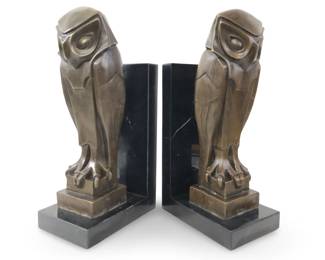 Dali Abstract Bronze On Marble Owl Bookends