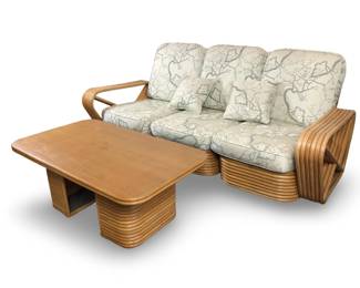 MCM Paul Frankl 6 Strand Rattan Sofa/Coffee Table