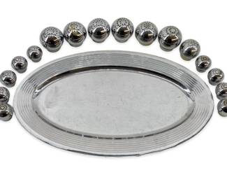 17pc Chase Chrome Salt and Pepper Shakers & Tray