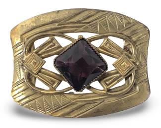 Amazing Art Deco Gemstone Brass Brooch