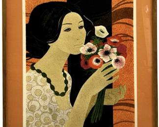 Signed Yves Ganne Portrait Lithograph