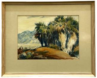 1954 Signed Ray Schumann “Palm Desert" Watercolor