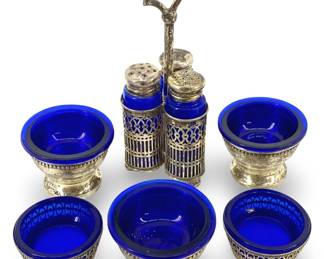 Sterling & Cobalt Blue Glass Condiment Dishes