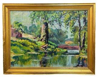 Signed Helen G Oehler “Creekside Shack" Oil