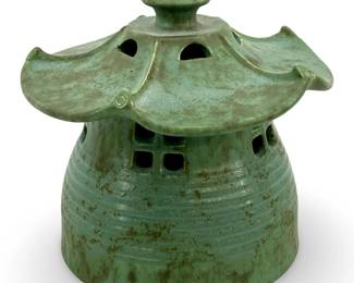 Vintage Ephraim Painted Teal Ceramic Lantern