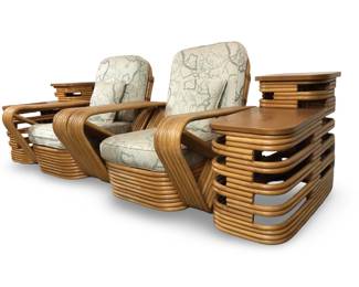 MCM Paul Frankl 6 Strand Rattan Lounge Chairs/End