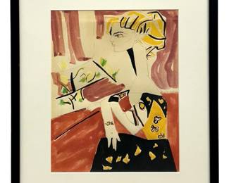 Signed S. Hartman “Study" Mixed Media