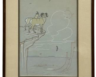 Signed Robert Chee Navajo Gouache Painting