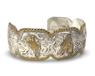 Vintage Gold & Silver Plate Western Cuff Bracelet