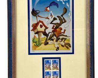 Rare Framed Wile E Coyote & Road Runner Stamp Set