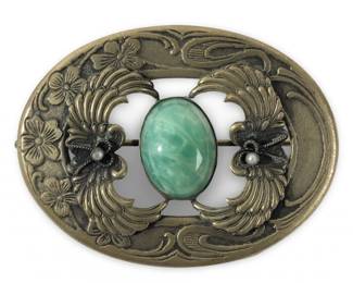 Terrific Art Deco Brass Gemstone Brooch