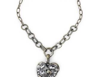 Vintage Silver Tone Link Heart Pendant Necklace