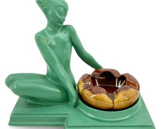 Frankart FishFace Nymph in Green Art Deco Ashtray