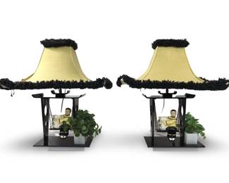 Pair Of Vintage Art Deco Style Moss Table Lamps