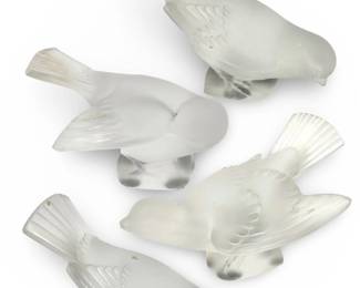 4pc French Lalique Crystal Sparrows