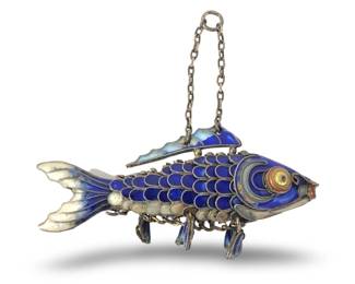Blue Cloisonné Enamel Articulated Swimming Fish