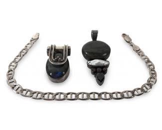 (3pc) Sterling Moonstone Pendants/Italian Bracelet