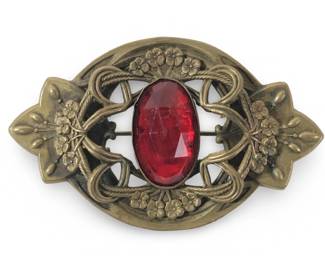 Stunning Art Nouveau Floral Gemstone Brooch