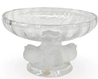 Lalique Swallows Footed Crystal Glass Compote