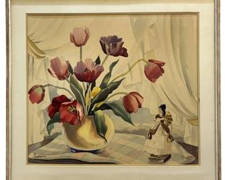 Signed Ruben Kupur Floral Still Life Watercolor
