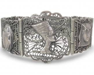 Vintage Egyptian Silver Filigree Link Bracelet