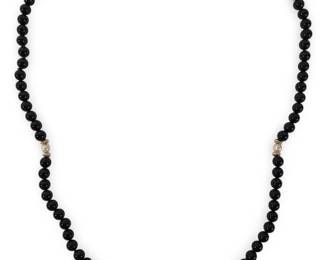 Black Onyx Gold Filled Beaded Pearl Necklace