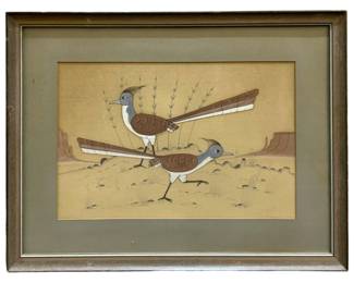 Signed Robert Chee Roadrunner Gouache Painting