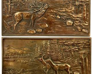 2pc Solid Copper Stamped Deer & Elk Plaques