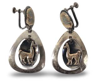 Excellent Pair 18K Sterling Silver Incan Earrings