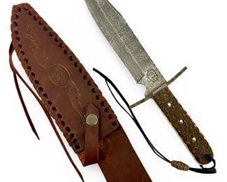 Colt Damascus Hunter Knife w/ Leather Sheath