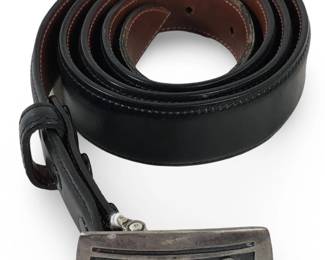 Sterling Belt Buckle On Black Leather Belt