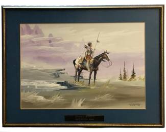 Signed White Buffalo Kiowa Watercolor Painting