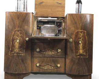Art Deco Cabinet Bar W/Japanese Figures