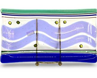 2001 Signed Jeu Goodman Art Glass Plate on Stand