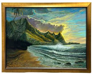 Signed Gyula Dudas Tropical Ocean Acrylic Painting