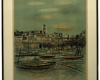 Signed Jean Carzou Harbor Lithograph