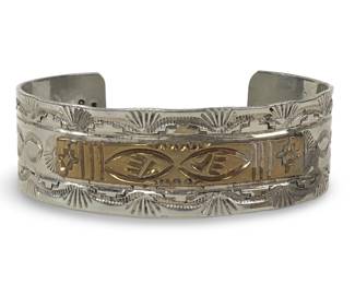 Navajo Style 2 Tone Sterling Silver Cuff Bracelet