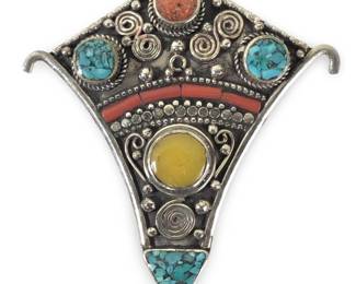 Tibetan Silver Turquoise Coral Agate Pendant
