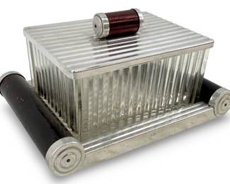 Art Deco Glass & Metal Biscuit Box on Mirrored